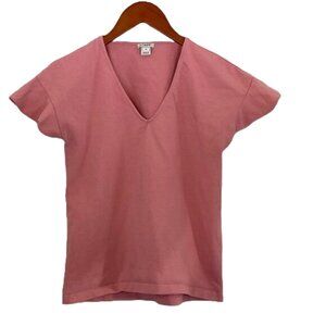 J. Crew Cotton Short Ruffle Sleeve V-Neck Tee T-Shirt Pink, Size XS